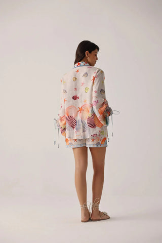 NOIB Drawstring Sleeves Blouse Seaborn Blue Thais - MMJs Fashion