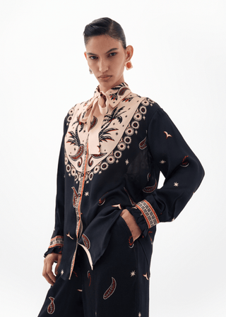NOIB Nocturnal Jungle Print Blouse Black Ivory Iris - MMJs Fashion