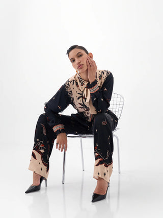 NOIB Nocturnal Jungle Print Blouse Black Ivory Iris - MMJs Fashion