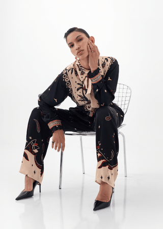 NOIB Nocturnal Jungle Print Blouse Black Ivory Iris - MMJs Fashion
