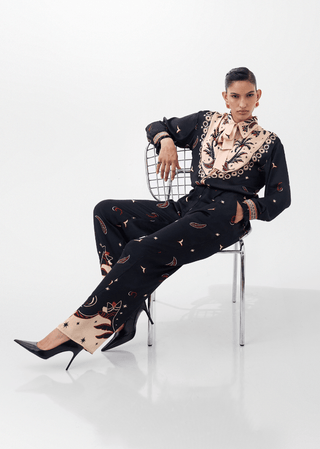 NOIB Nocturnal Jungle Print Blouse Black Ivory Iris - MMJs Fashion