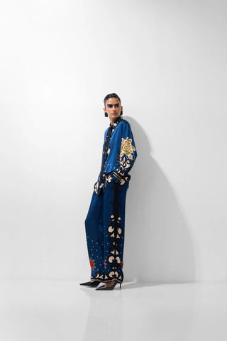 NOIB Old Rose Print Blouse Blue Mustard Iris - MMJs Fashion