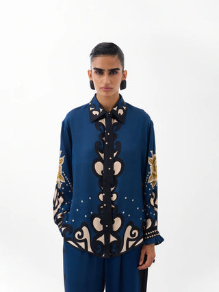 NOIB Old Rose Print Blouse Blue Mustard Iris - MMJs Fashion