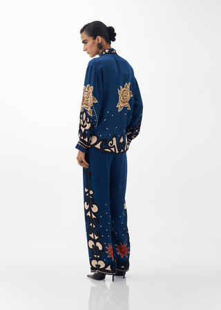 NOIB Old Rose Print Blouse Blue Mustard Iris - MMJs Fashion