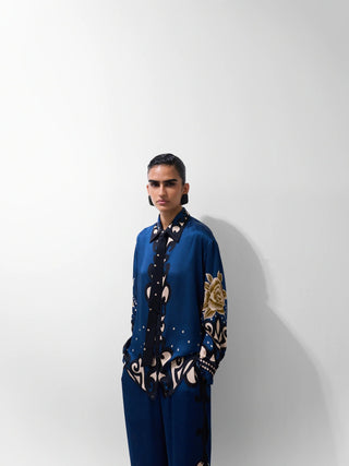 NOIB Old Rose Print Blouse Blue Mustard Iris - MMJs Fashion