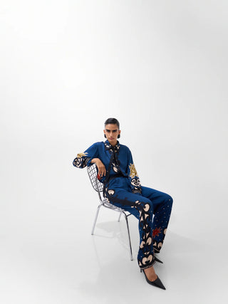 NOIB Old Rose Print Blouse Blue Mustard Iris - MMJs Fashion