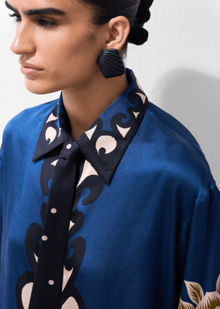 NOIB Old Rose Print Blouse Blue Mustard Iris - MMJs Fashion