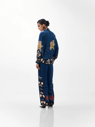 NOIB Old Rose Print Blouse Blue Mustard Iris - MMJs Fashion