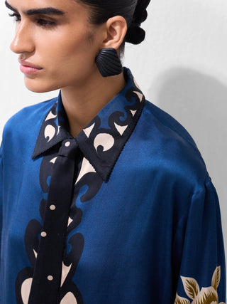 NOIB Old Rose Print Blouse Blue Mustard Iris - MMJs Fashion