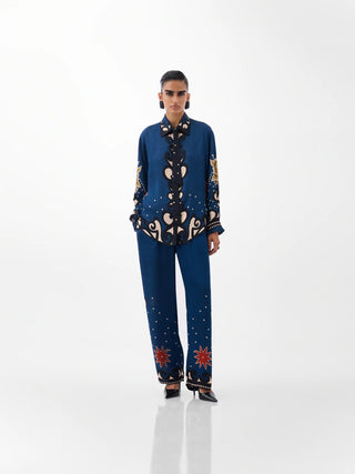 NOIB Old Rose Print Blouse Blue Mustard Iris - MMJs Fashion