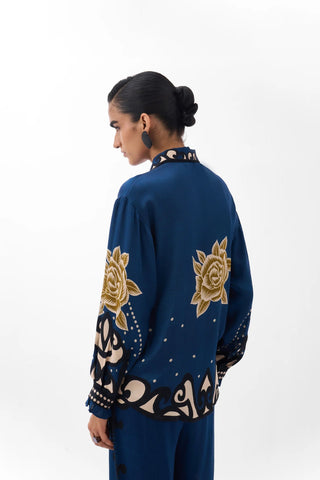 NOIB Old Rose Print Blouse Blue Mustard Iris - MMJs Fashion