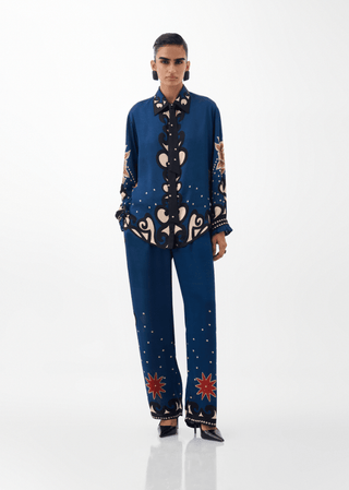 NOIB Old Rose Print Blouse Blue Mustard Iris - MMJs Fashion