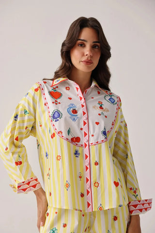 NOIB Striped Tarot Print Blouse Yellow Celia - MMJs Fashion