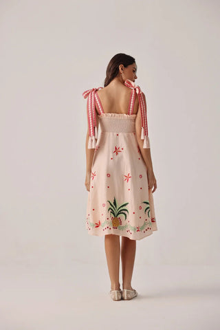NOIB Tie Strap Midi Dress Peach Nora - MMJs Fashion