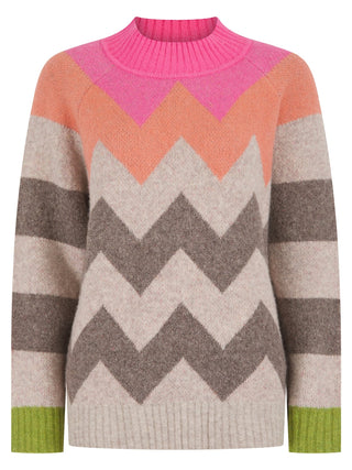 Nooki Chevron Pattern Jumper Pink Beige Green Andrea - MMJs Fashion