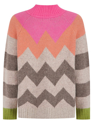 Nooki Chevron Pattern Jumper Pink Beige Green Andrea - MMJs Fashion
