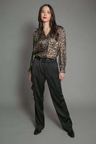 Nooki Leopard Print Lamé Blouse Gold Black Stevie - MMJs Fashion