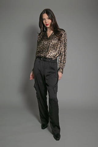 Nooki Leopard Print Lamé Blouse Gold Black Stevie - MMJs Fashion
