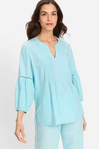 Olsen 3/4 Puff Sleeve Blouse Aqua Blue - MMJs Fashion