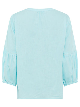 Olsen 3/4 Puff Sleeve Blouse Aqua Blue - MMJs Fashion