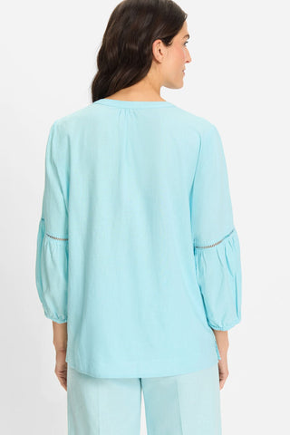 Olsen 3/4 Puff Sleeve Blouse Aqua Blue - MMJs Fashion