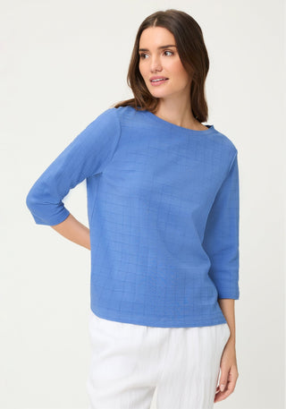 Olsen 3/4 Sleeve Check Top Blue Hannah - MMJs Fashion