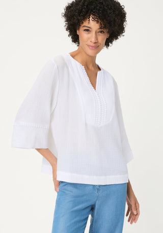 Olsen 3/4 Sleeve Textured Blouse White - MMJs Fashion