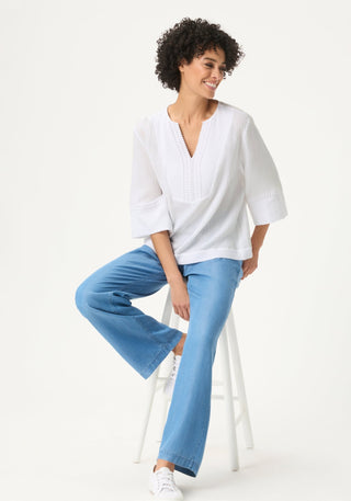 Olsen 3/4 Sleeve Textured Blouse White - MMJs Fashion