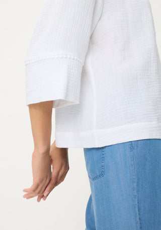 Olsen 3/4 Sleeve Textured Blouse White - MMJs Fashion