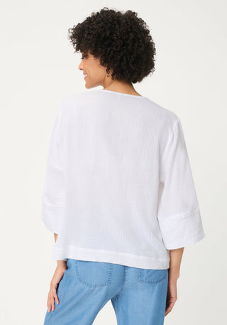 Olsen 3/4 Sleeve Textured Blouse White - MMJs Fashion