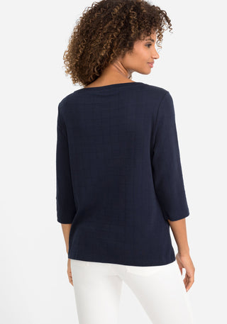 Olsen 3/4 Sleeve Top Navy Blue Hannah - MMJs Fashion
