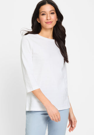 Olsen 3/4 Sleeve Top White Hannah - MMJs Fashion
