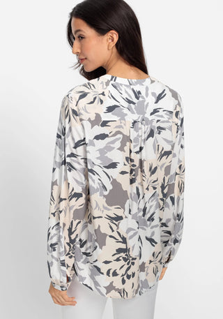 Olsen Abstract Floral Print Blouse Grey Ivory - MMJs Fashion