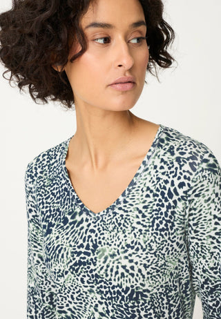 Olsen Animal Print Top Blue Green Edda - MMJs Fashion