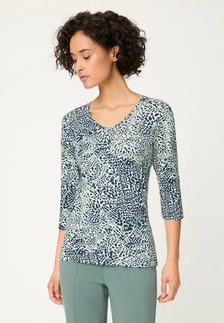 Olsen Animal Print Top Blue Green Edda - MMJs Fashion