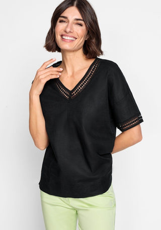 Olsen Black Openwork Trim Top Cosima - MMJs Fashion