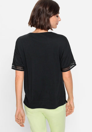 Olsen Black Openwork Trim Top Cosima - MMJs Fashion