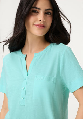 Olsen Button Neck Top Turquoise Hannah - MMJs Fashion