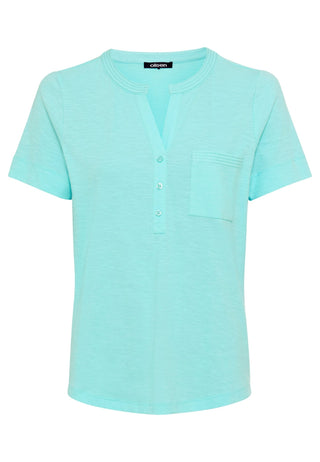 Olsen Button Neck Top Turquoise Hannah - MMJs Fashion