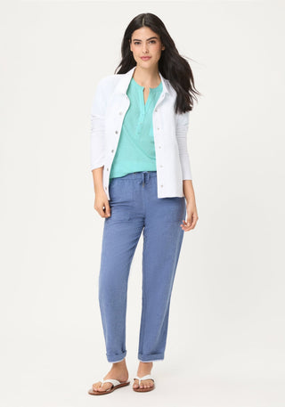Olsen Button Neck Top Turquoise Hannah - MMJs Fashion