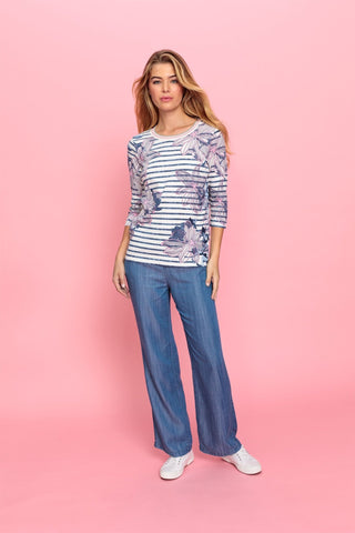 Olsen Casual Denim Look Trousers Blue Anna Wide - MMJs Fashion