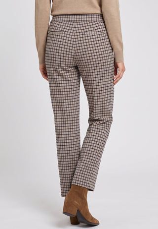 Olsen Checked Cropped Trousers Hazelnut Beige Blue Lisa Straight - MMJs Fashion