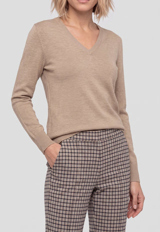 Olsen Checked Cropped Trousers Hazelnut Beige Blue Lisa Straight - MMJs Fashion