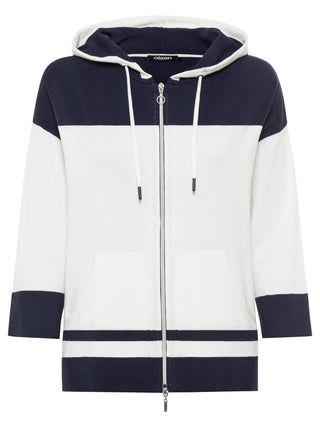 Olsen Colour Block Cardigan with Hood Ivory Blue Cora - MMJs Fashion