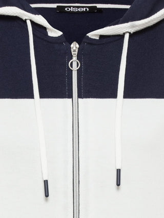 Olsen Colour Block Cardigan with Hood Ivory Blue Cora - MMJs Fashion