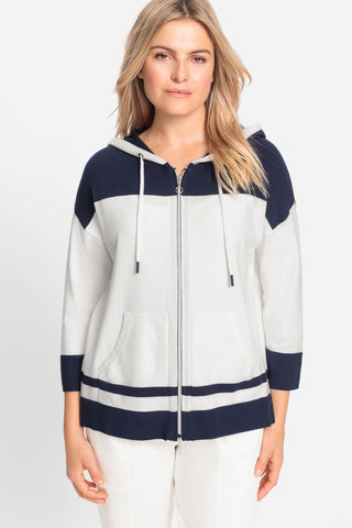 Olsen Colour Block Cardigan with Hood Ivory Blue Cora - MMJs Fashion