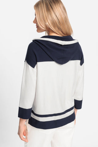Olsen Colour Block Cardigan with Hood Ivory Blue Cora - MMJs Fashion
