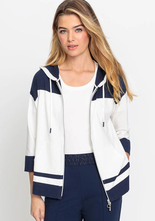 Olsen Colour Block Cardigan with Hood Ivory Blue Cora - MMJs Fashion