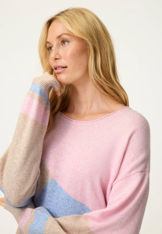 Olsen Colour Block Jumper Beige Pink Blue Cora - MMJs Fashion