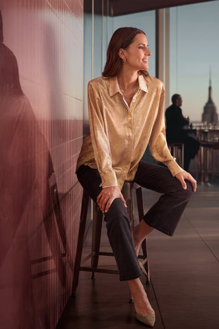 Olsen Covered Placket Blouse Gold - MMJs Fashion